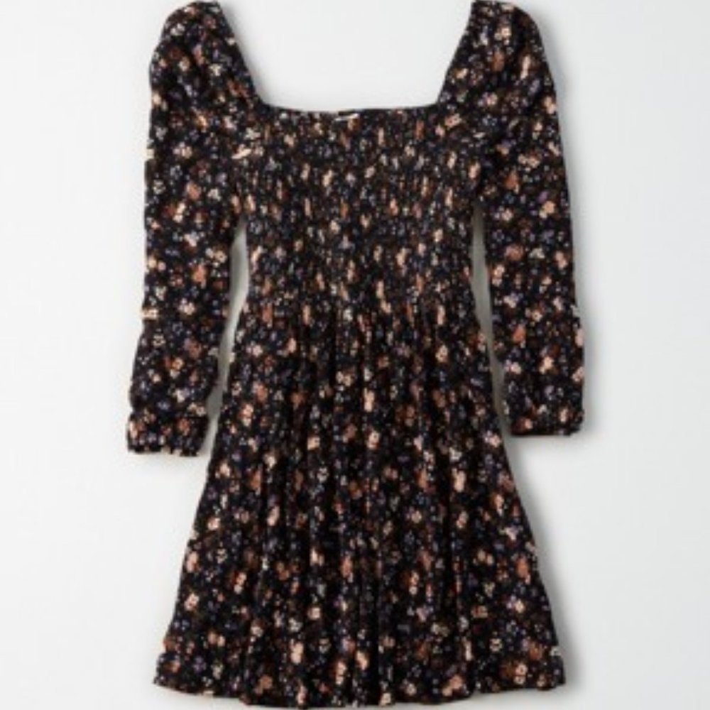 American Eagle AE smocked long sleeve printed mini dress - Size Medium